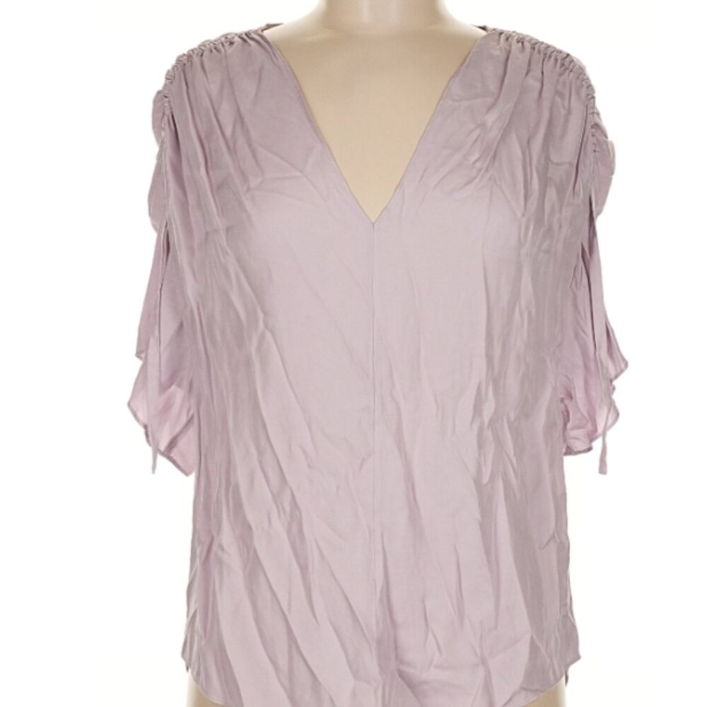 Vince NEW silk v-neck top nwt lilac lavendar purple blouse short sleeve sz large